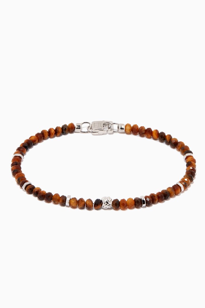 

Medium Nodo Bracelet with Tiger Eye in Sterling Silver, Brown