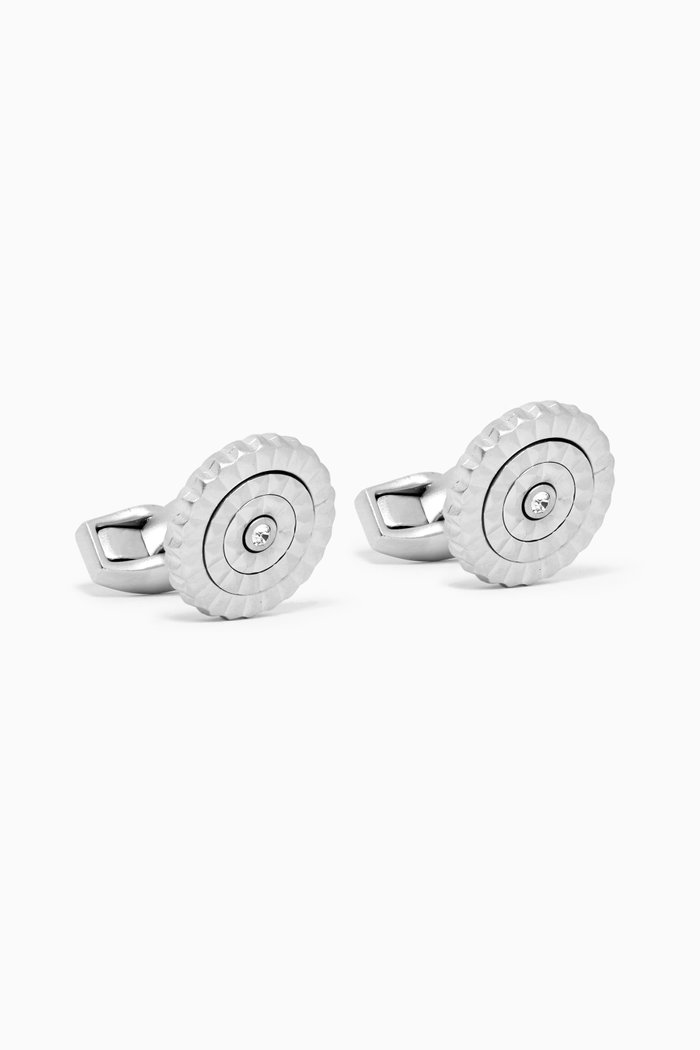 

Diamond Giza Round Cufflinks in Rhodium-plated Metal, Silver