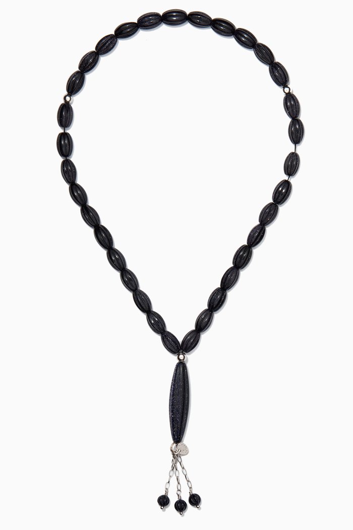 Scalloped Worry Beads in Gold Stones, Blue