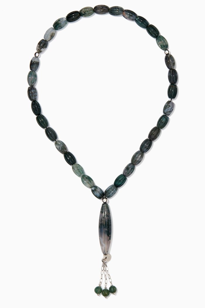 

Scalloped Worry Beads in Moss Agate, Green