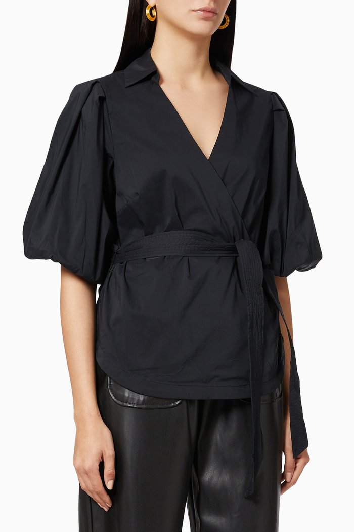 

Waverly Balloon Sleeve Top in Cotton Poplin, Black