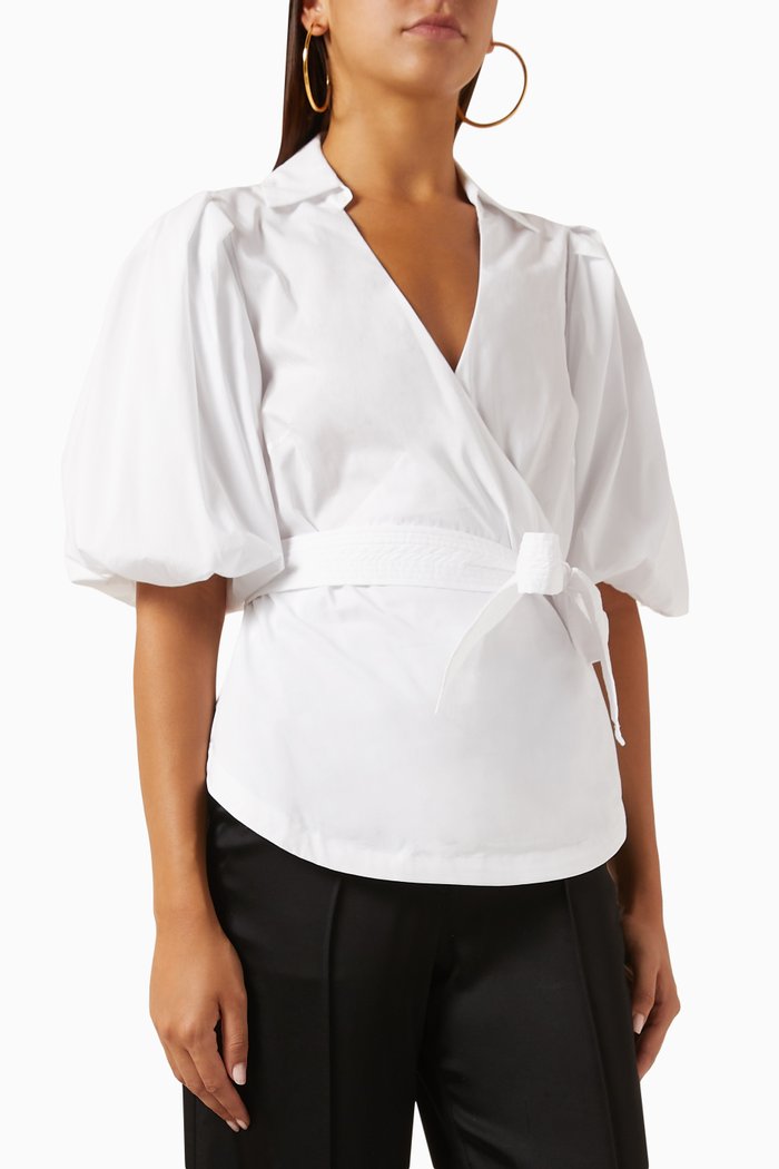

Waverly Balloon-sleeve Top in Cotton-poplin, White