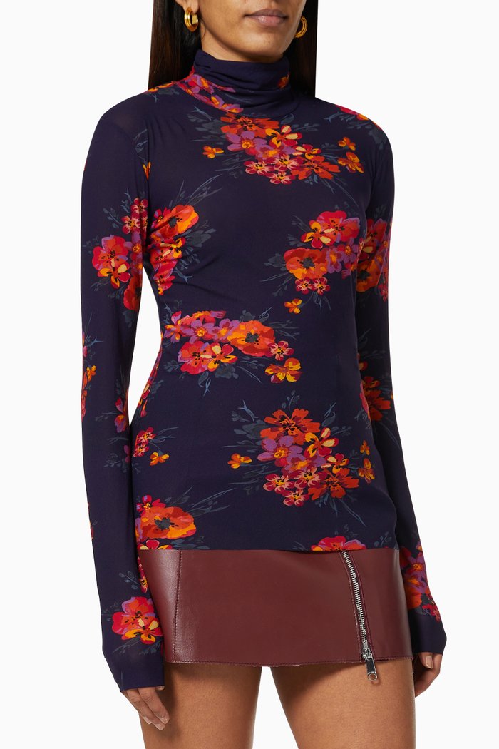 

Colomba Turtleneck T-shirt in Tulle Jersey, Blue