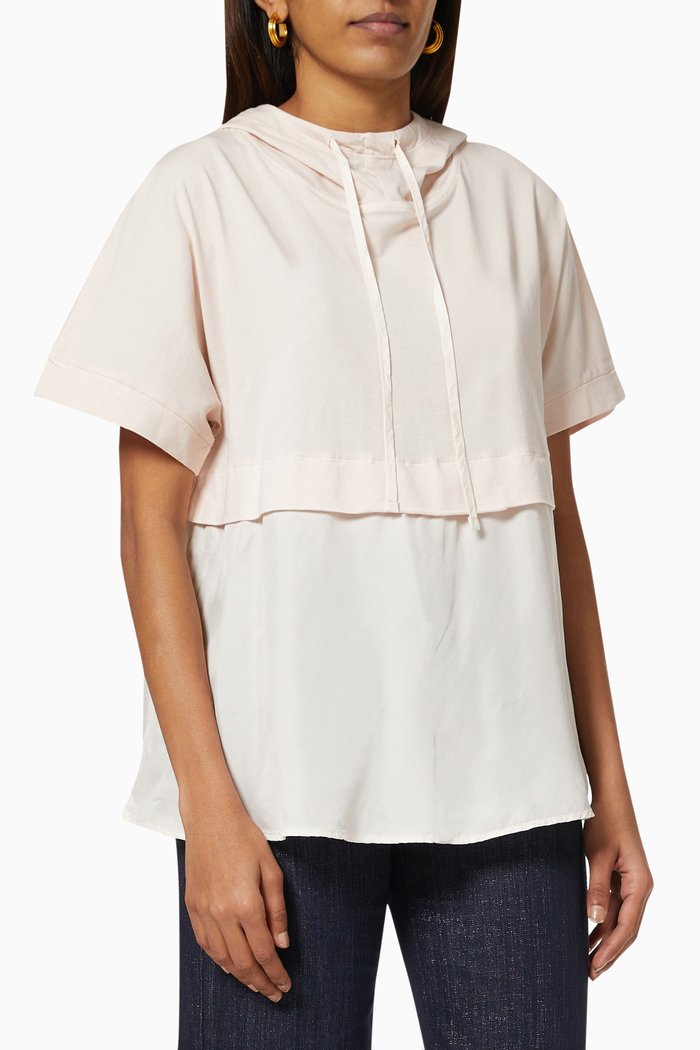 

Claudia Hooded T-shirt in Twill & Jersey, Pink
