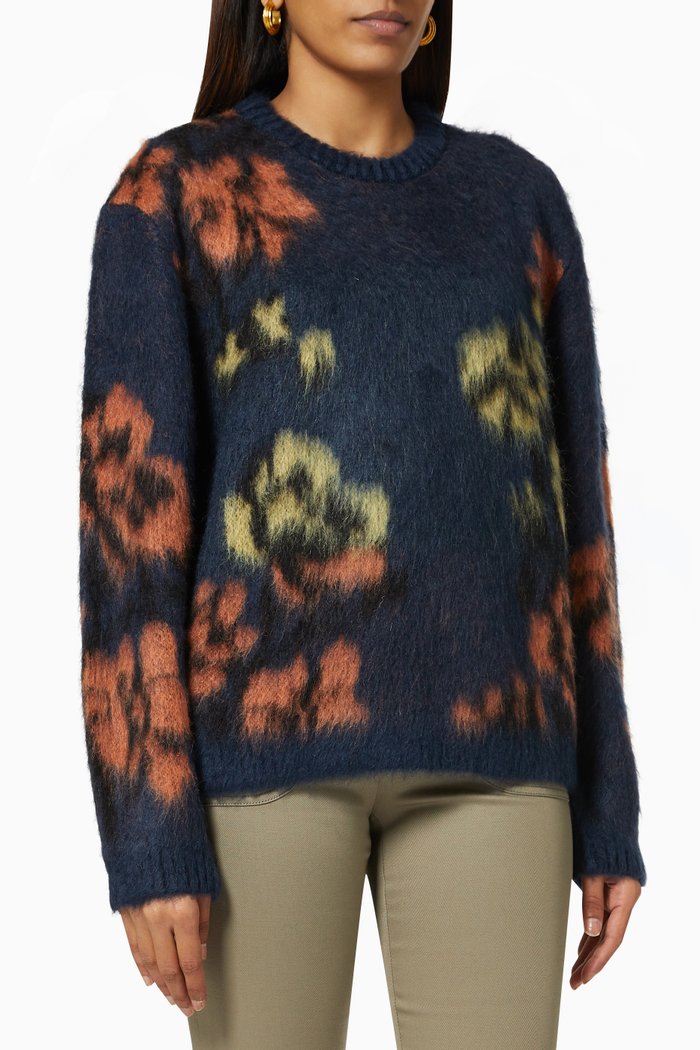 Scampolo Sweater in Mohair Jacquard, Blue