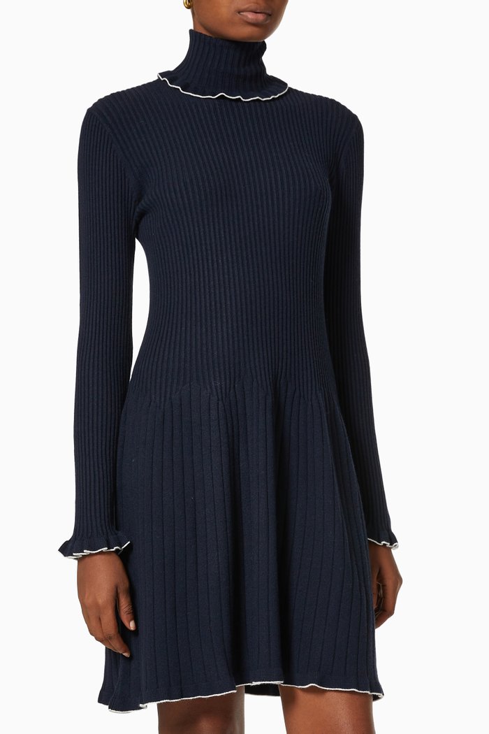 

Scandire Knit Dress with Ruffles, Blue
