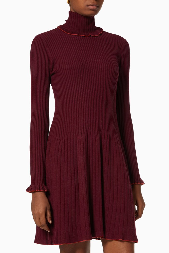 

Scandire Knit Dress with Ruffles, Burgundy