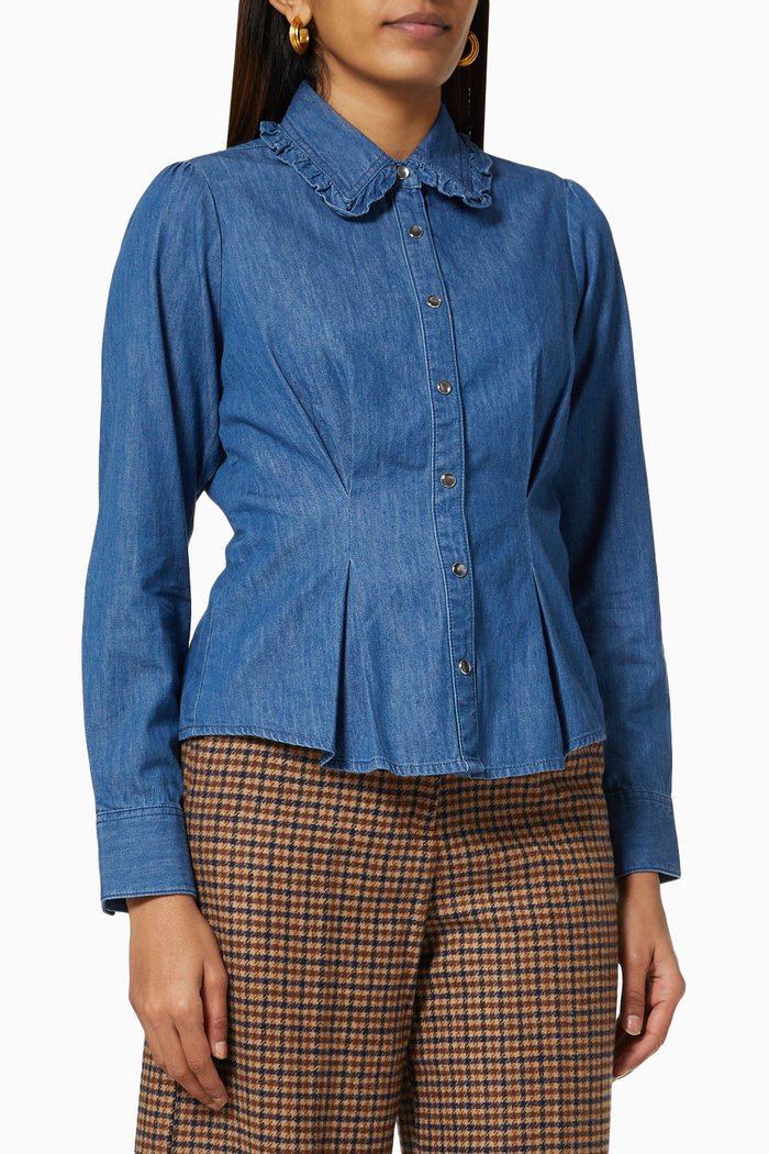

Geniale Denim Shirt with Ruffles, Blue