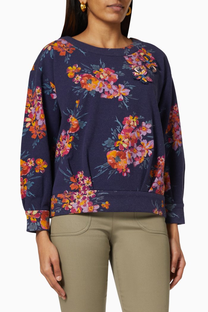 

Concorde Printed Sweatshirt with Appliqués, Blue
