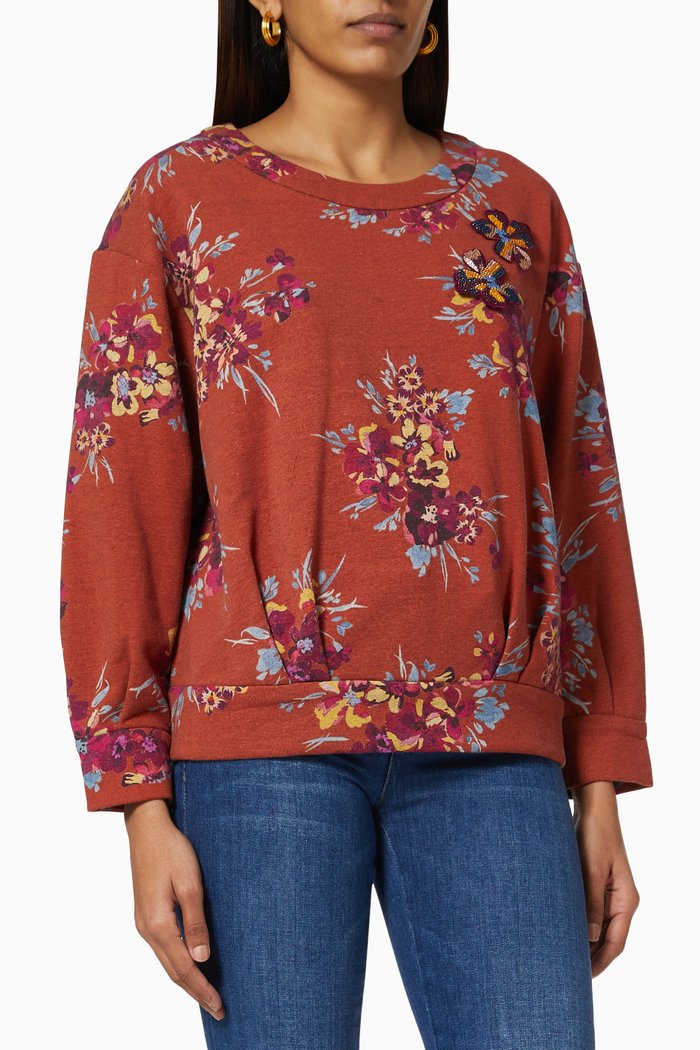 

Concorde Printed Sweatshirt with Appliques, Orange