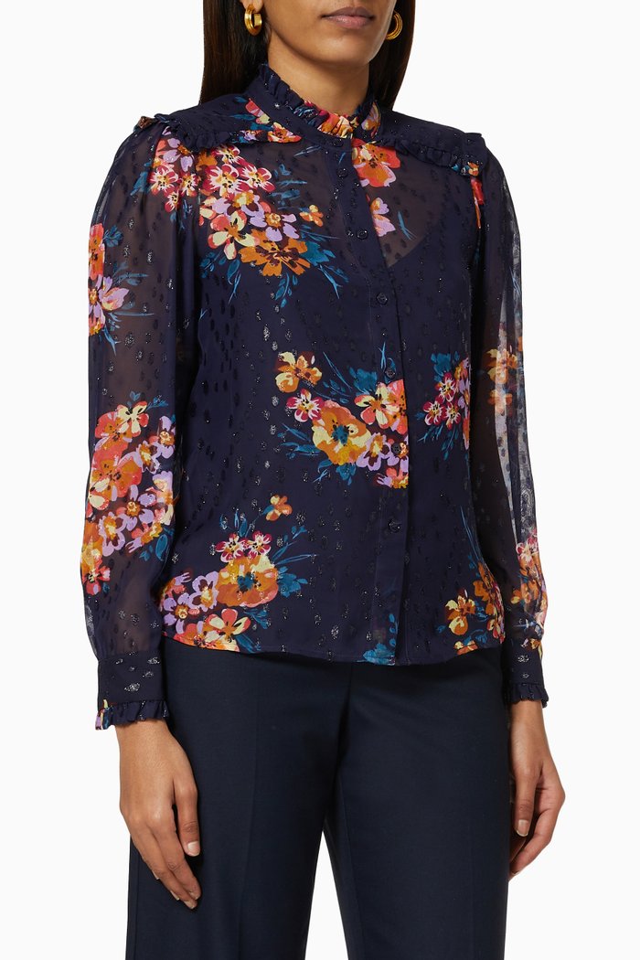 

Banda Shirt in Fil Coupe Chiffon, Blue