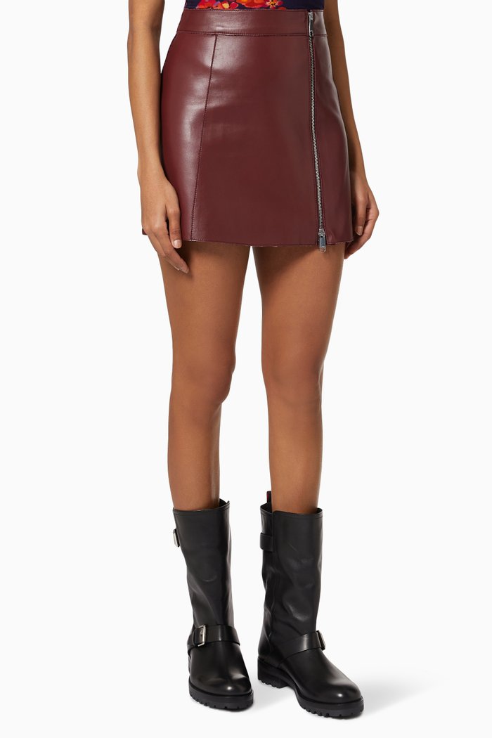 

Radio Zip Detail Skirt in Nappa Leather, Burgundy