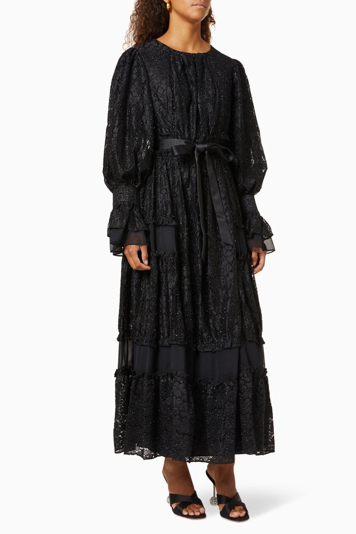 

Tiered Dress in Lace, Black