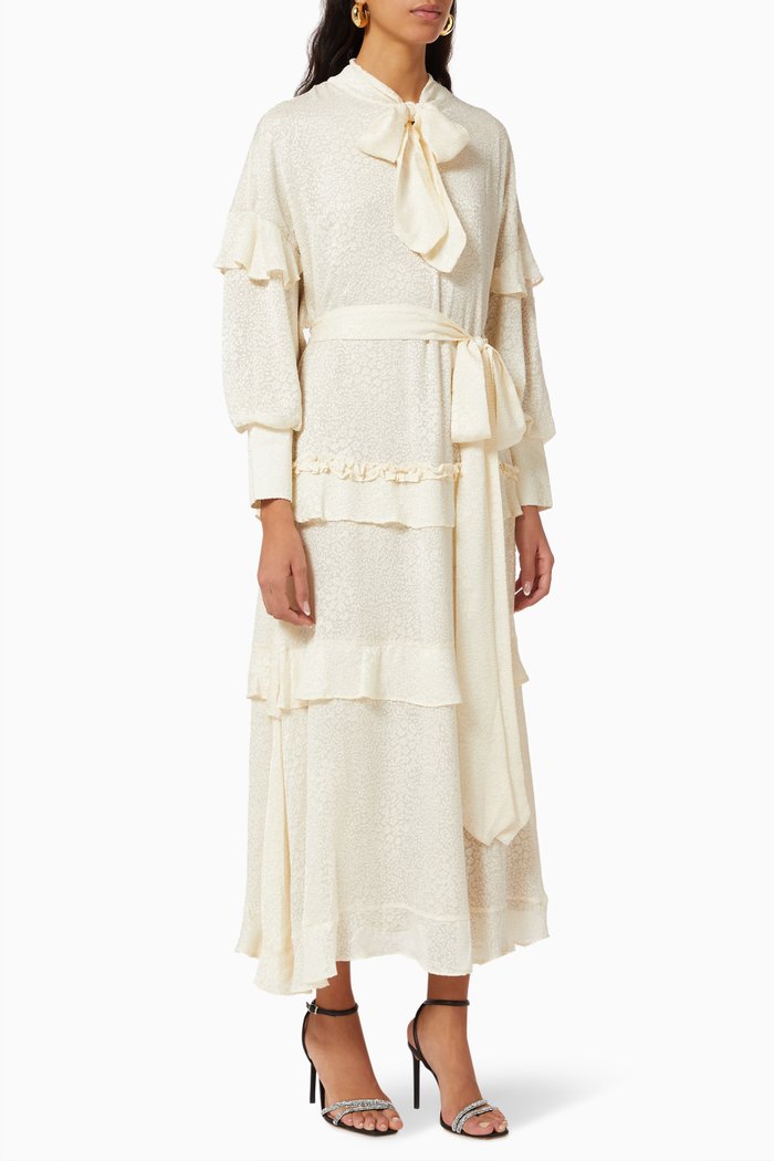 

Tiered Belted Dress, White