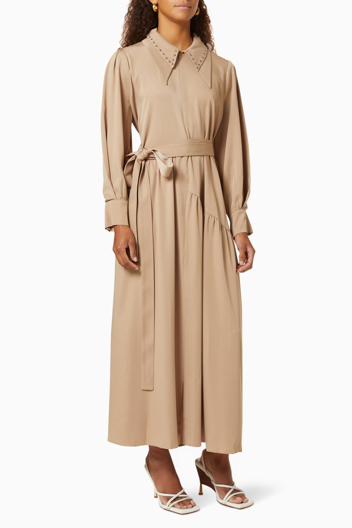 

Studded Belted Dress, Neutral