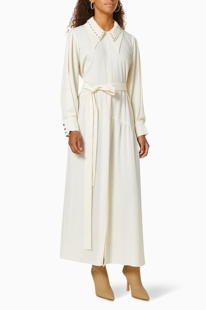 

Studded Belted Dress, White