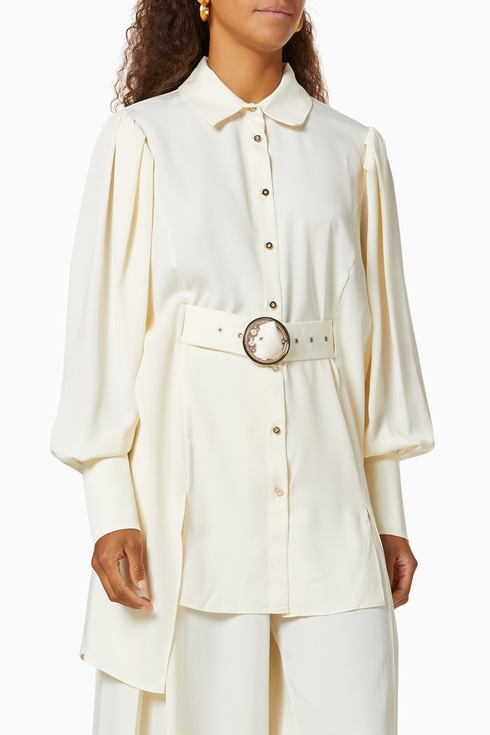 

Asymmetric Belted Shirt, White