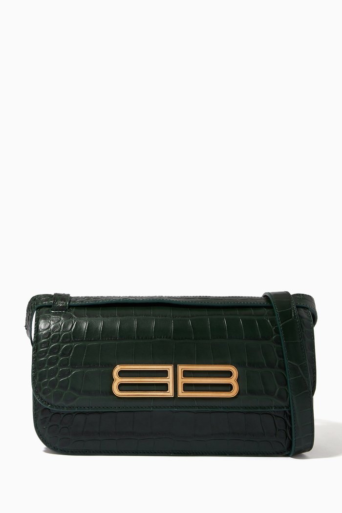 Small Gossip Shoulder Bag in Croc-embossed Leather, Green