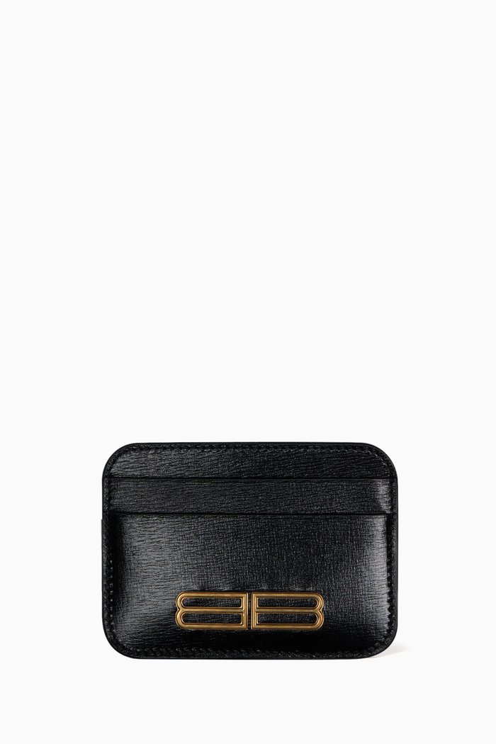 

Gossip Card Holder in Stripe-embossed Calfskin, Black