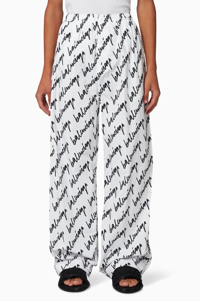 

Pants in Logo Jacquard Cotton Poplin, Black