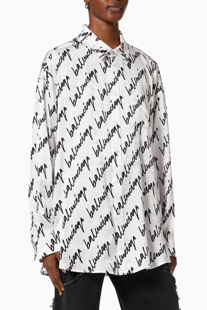 

Oversized Shirt in Logo Jacquard Satin, White