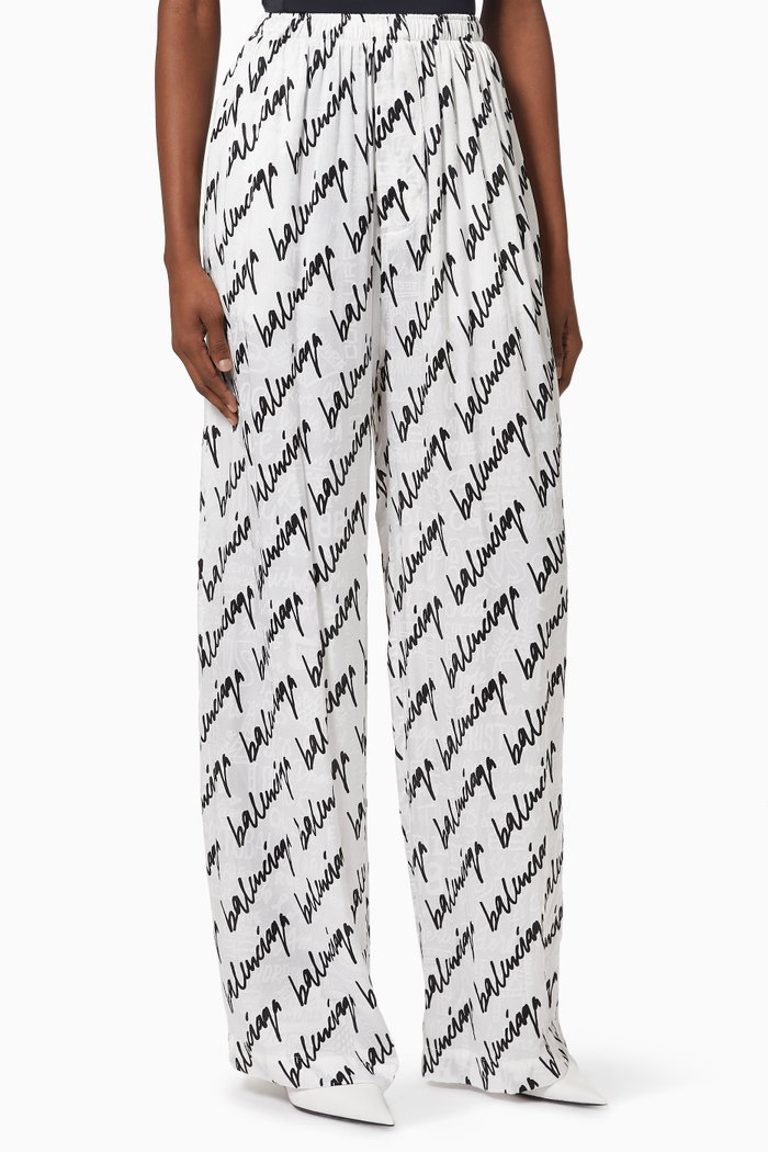 

Trousers in Logo Jacquard Satin, Black
