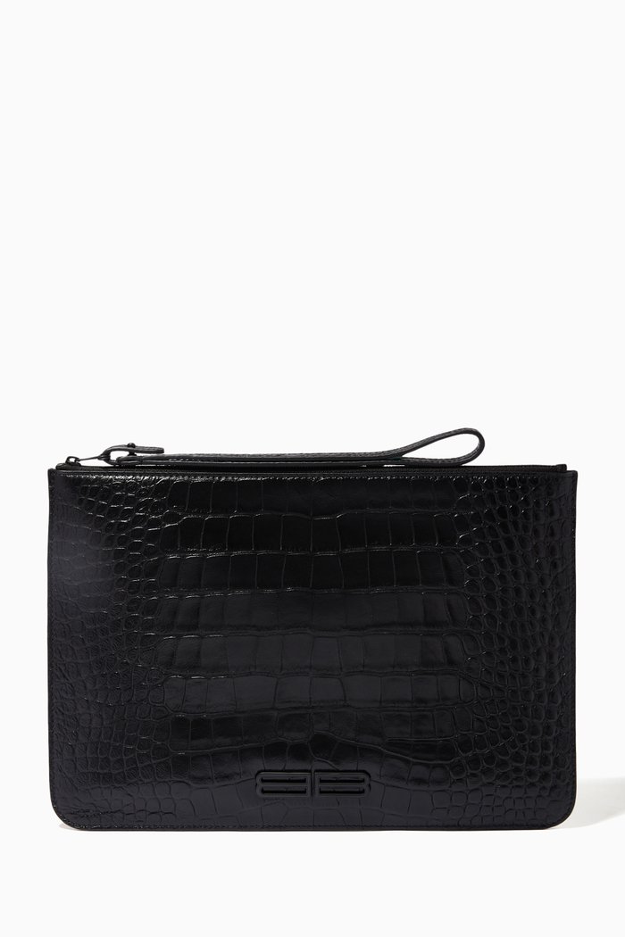 

Gossip Cash Pouch in Croc-embossed Leather, Black