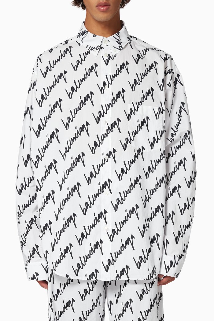 Shirt in Logo Jacquard Cotton Poplin, Black