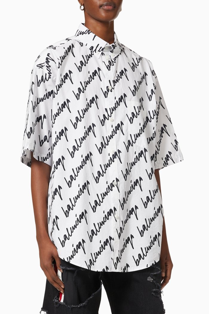 

Oversized Shirt in Logo Jacquard Cotton Poplin, Black