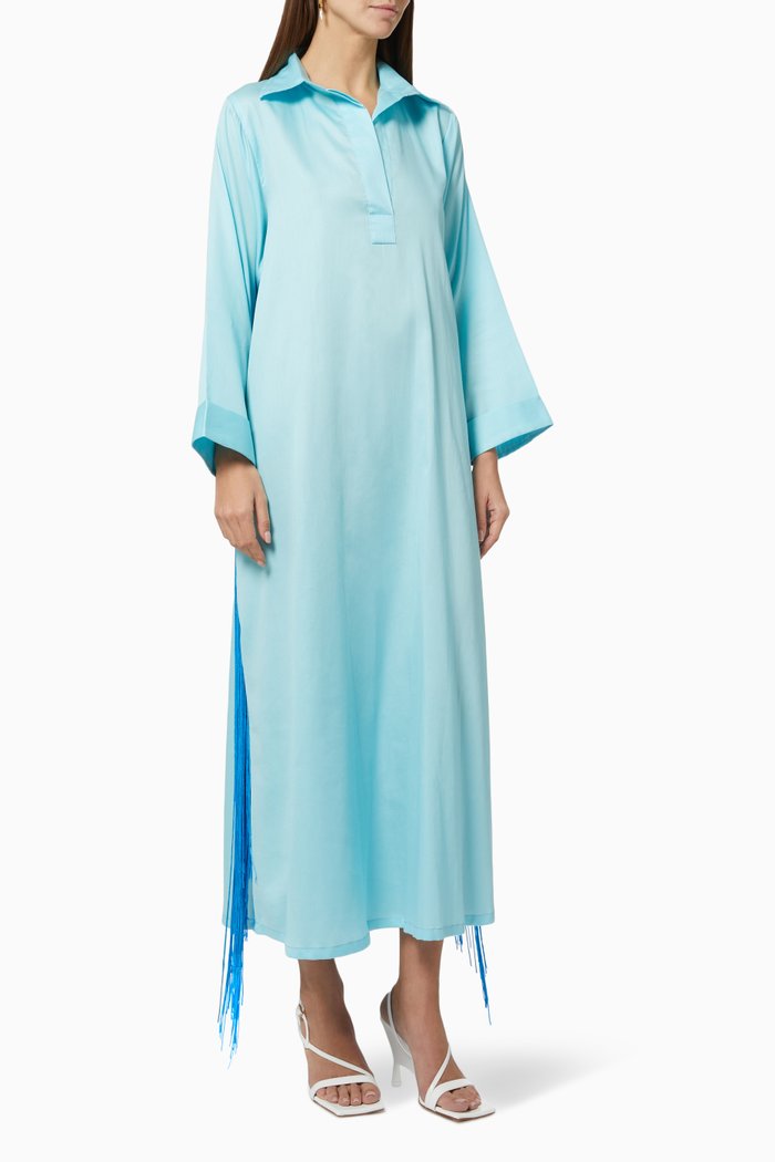 

Fringed Dress in Cotton, Blue