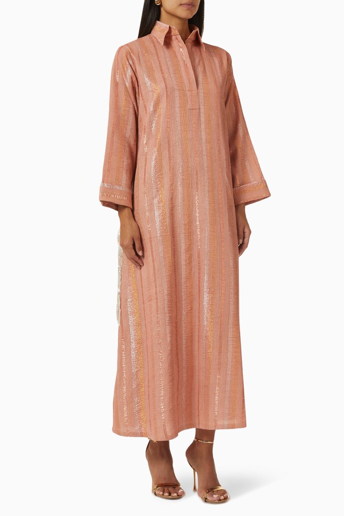 

Embellished Fringe-trimmed Dress in Silk, Orange