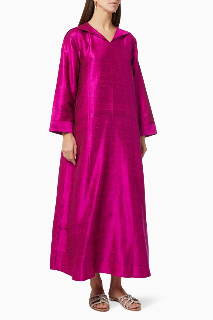 

Palm Tree Embroidered Hooded Dress in Taffeta, Pink