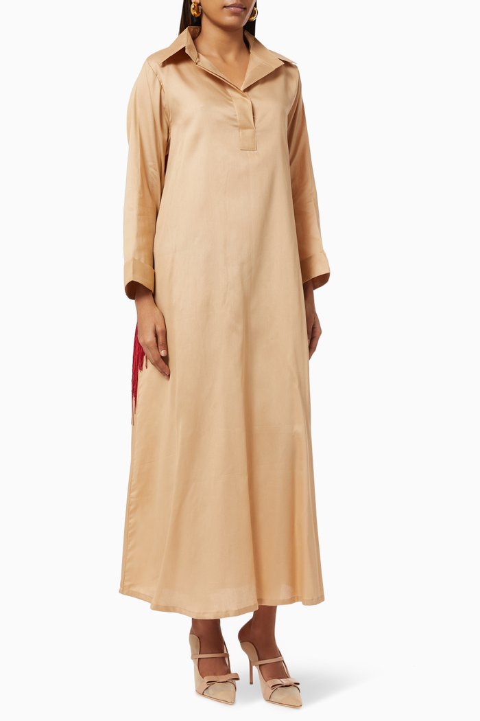 

Fringed Dress in Cotton, Neutral