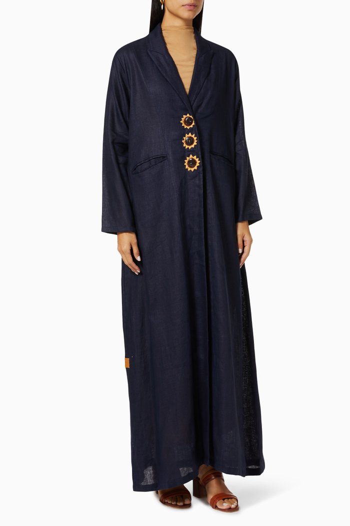 

Floral Embroidered Button Abaya, Blue