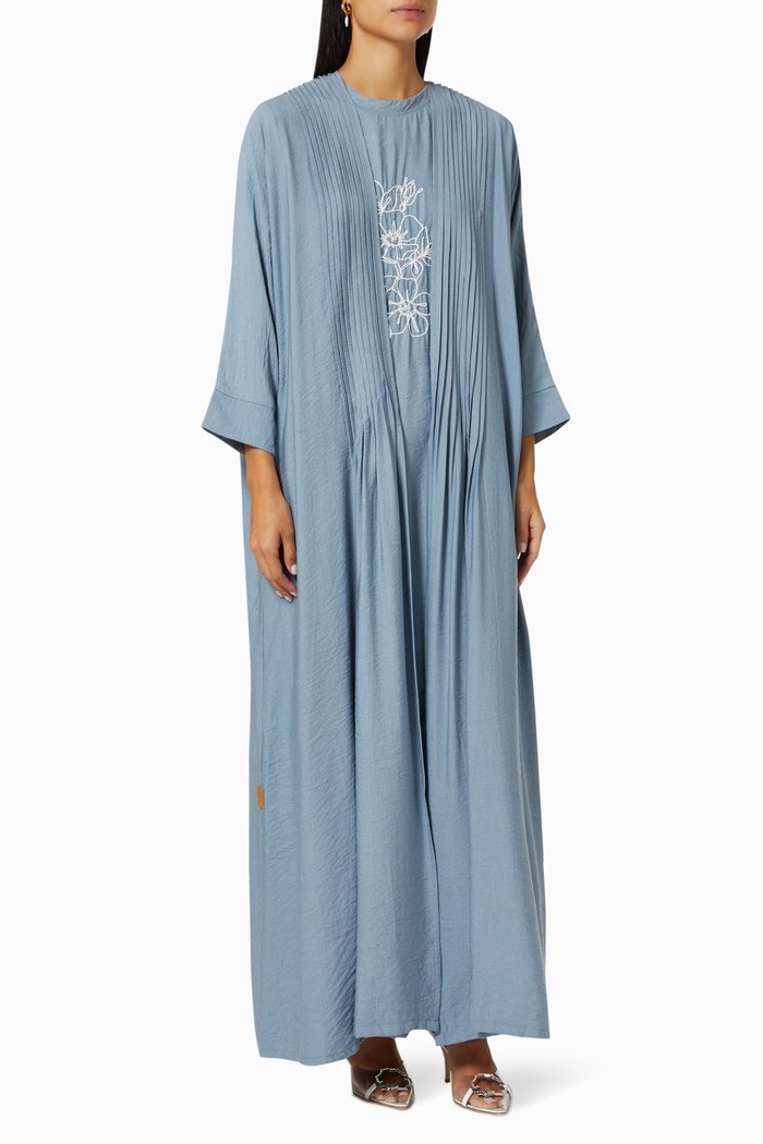 Floral Embroidered Abaya Set, Blue