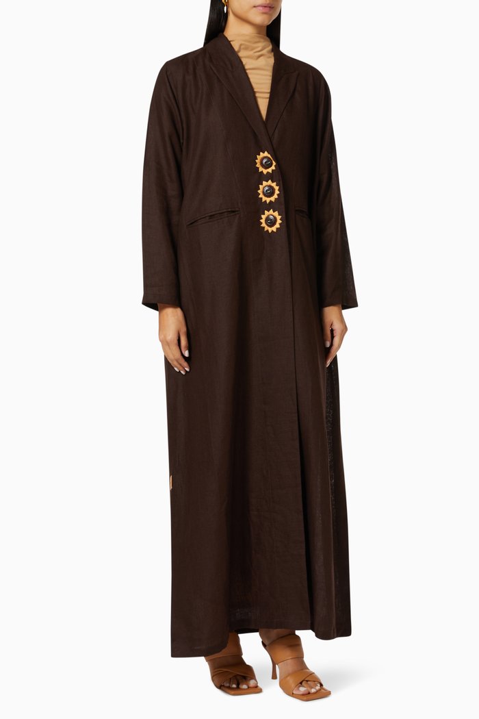 

Floral Embroidered Button Abaya, Brown