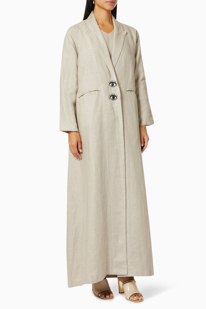 

Eye Embroidered Button Abaya, Neutral