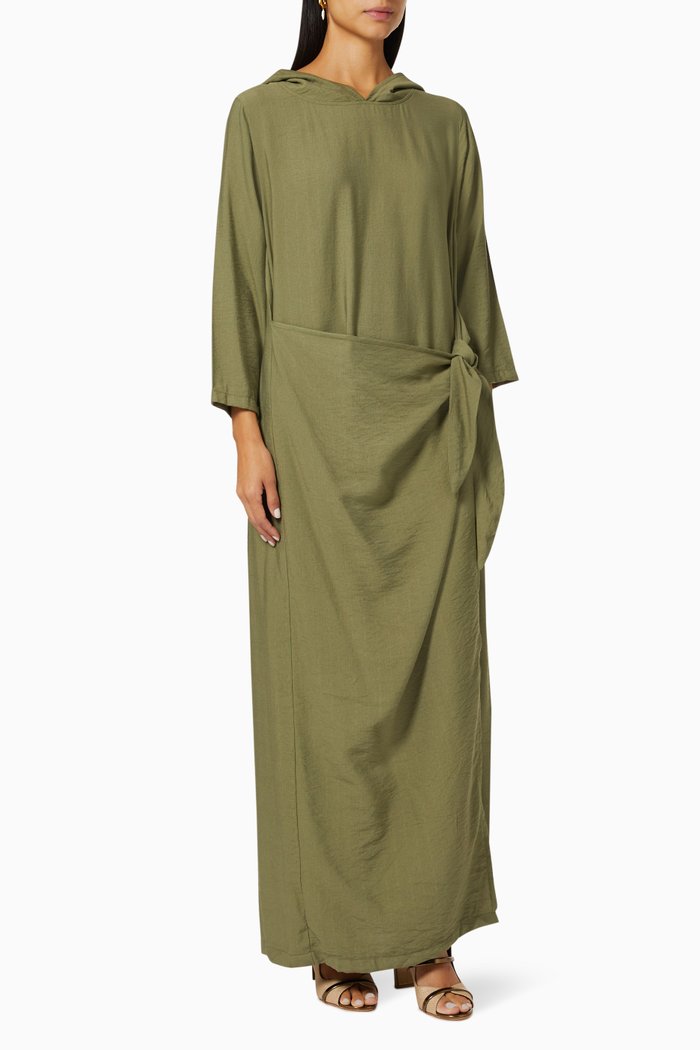 Tie-up Hooded Kaftan, Green