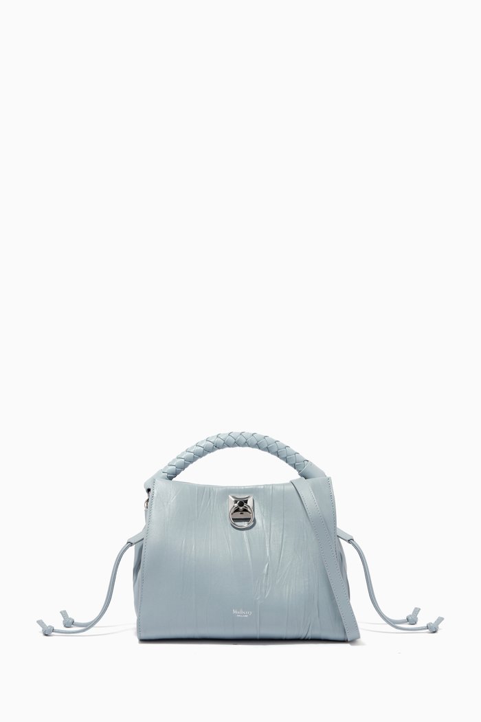 

Small Iris Shoulder Bag in Crinkled Leather, Blue
