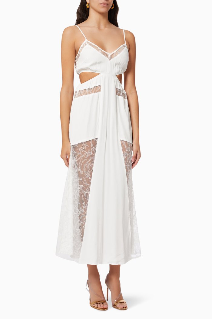 

Monique Lace Panelled Maxi Dress in Rayon Blend, White