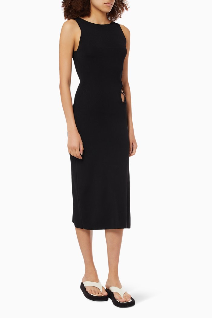 

Dylan Ring Midi Dress in Ribbed Knit, Black