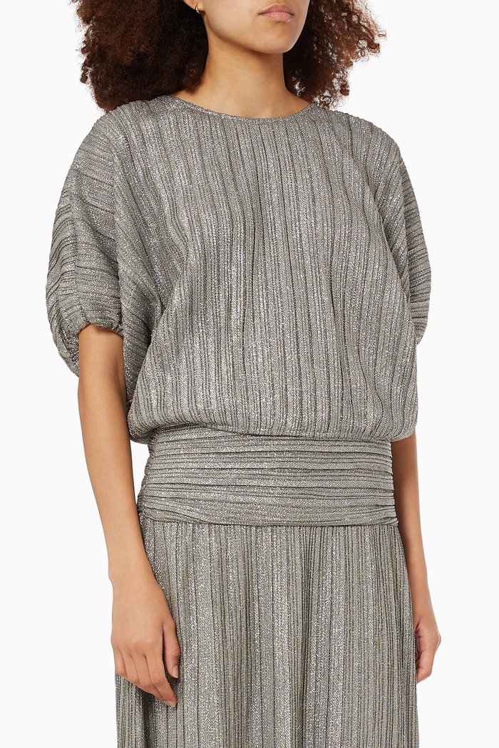 

Ana Balloon Top in Metallic Knit, Silver