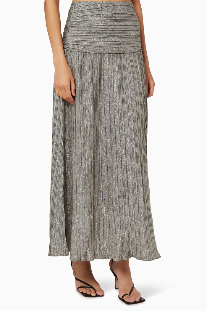 

Ana Maxi Skirt in Metallic Knit, Silver