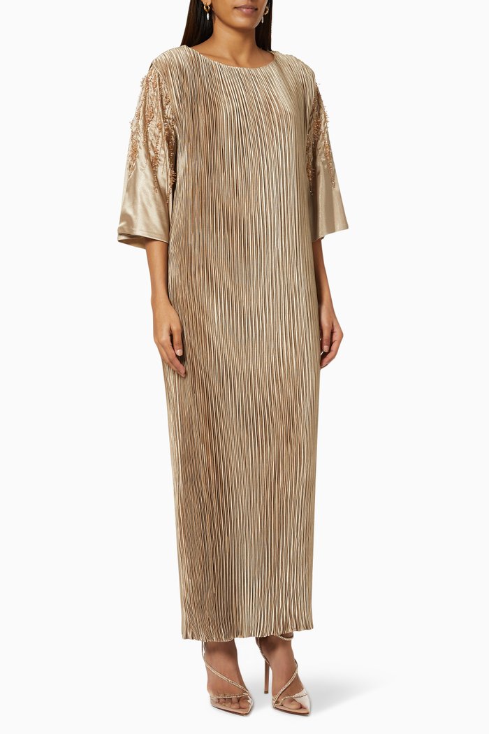 

Beaded Embellished Pleated Kaftan, Gold