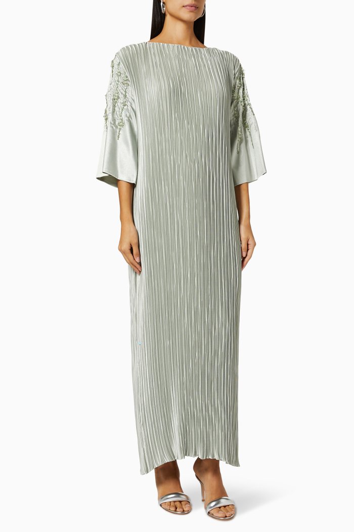 

Beaded Embellished Pleated Kaftan, Green