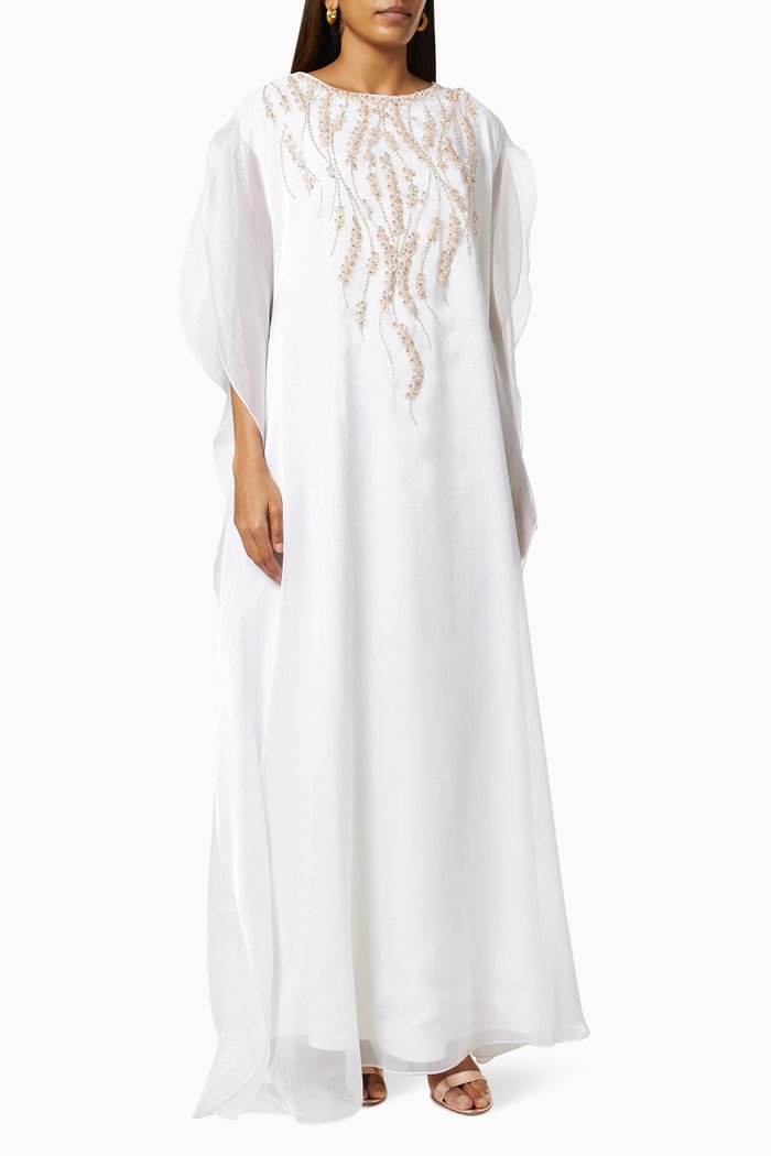 

Sequin Embellished Kaftan in Organza, White