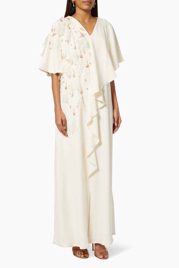 

Sequin Ruffle Kaftan, Neutral