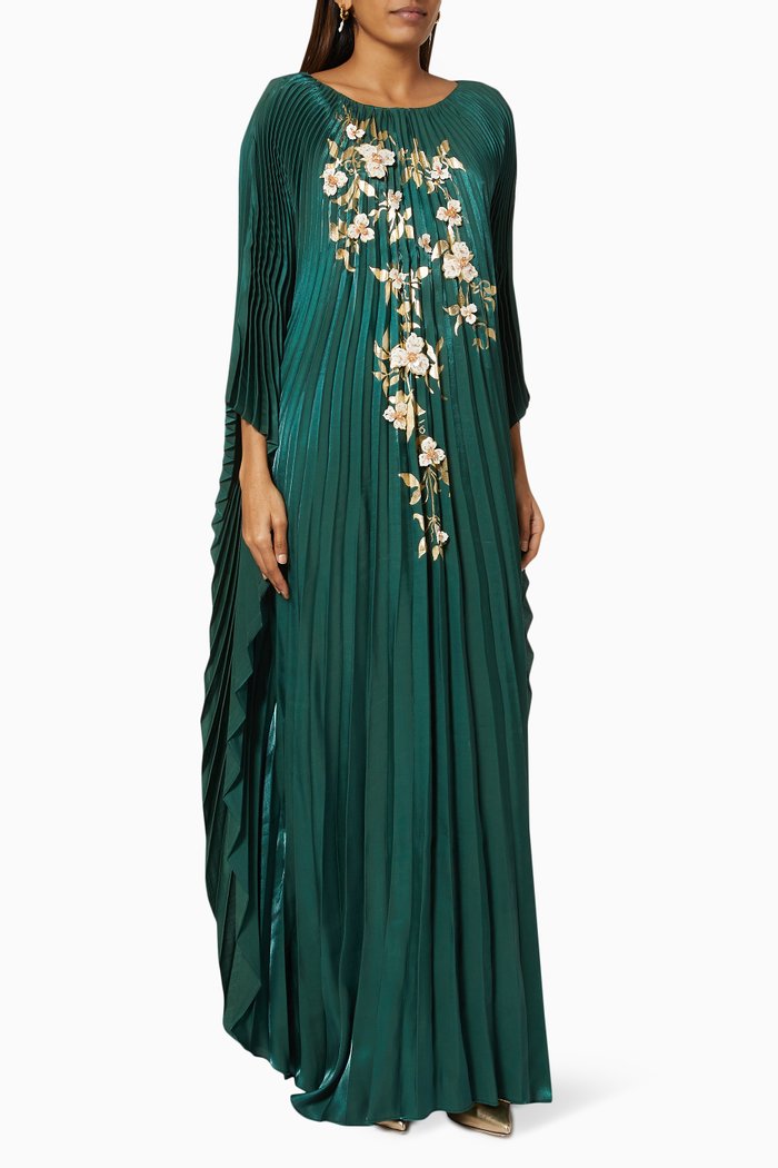 

Pleated Floral Kaftan, Green