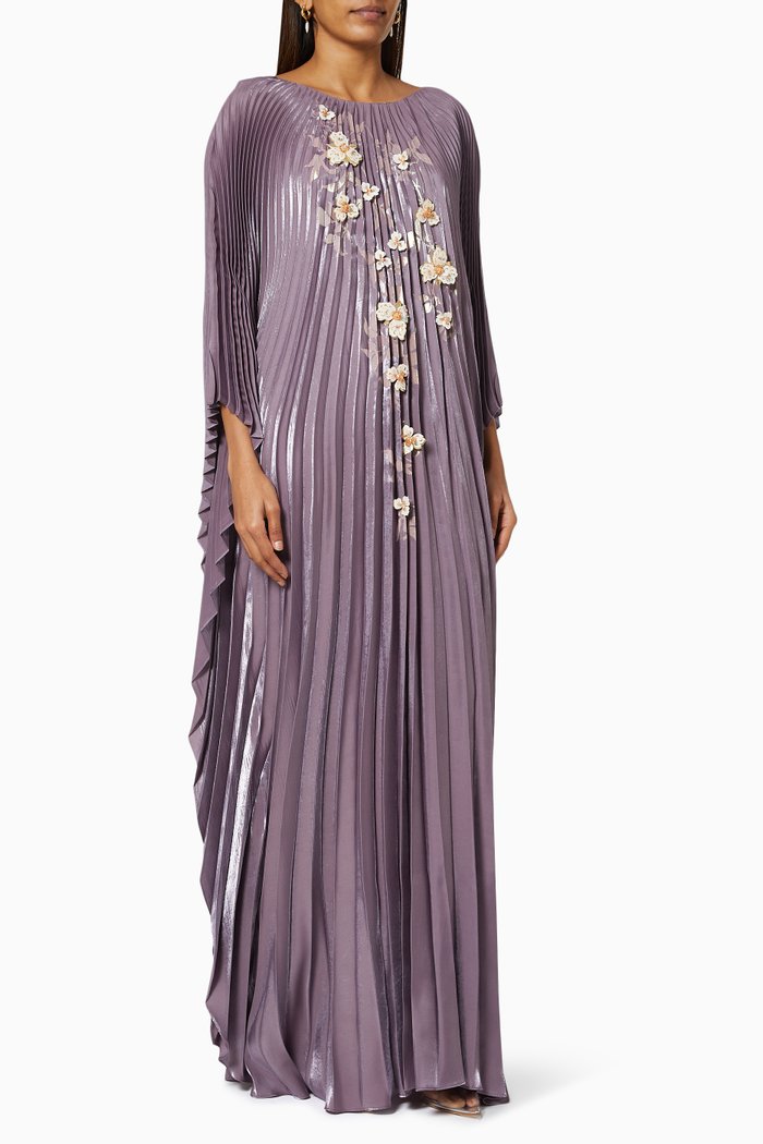 

Pleated Floral Kaftan, Purple