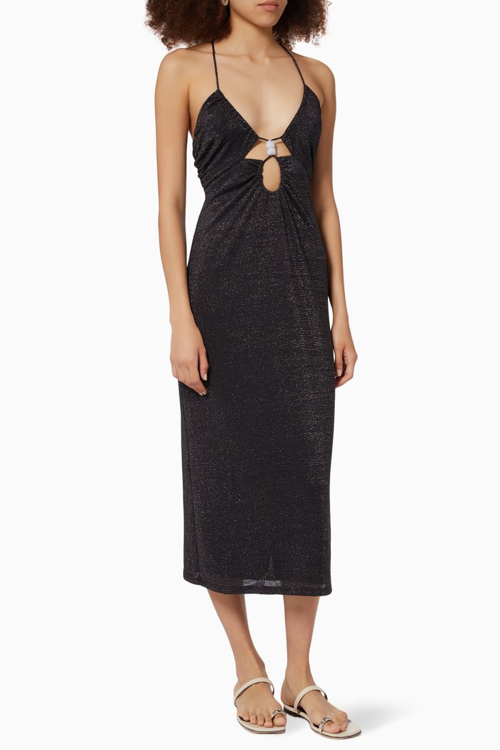 

Asha Splice Slip Dress in Lurex, Black